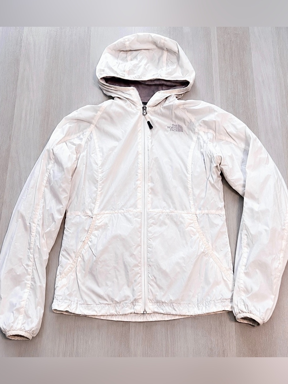 The North Face White Hooded Gray Fleece Lined Rain Jacket Womens XS